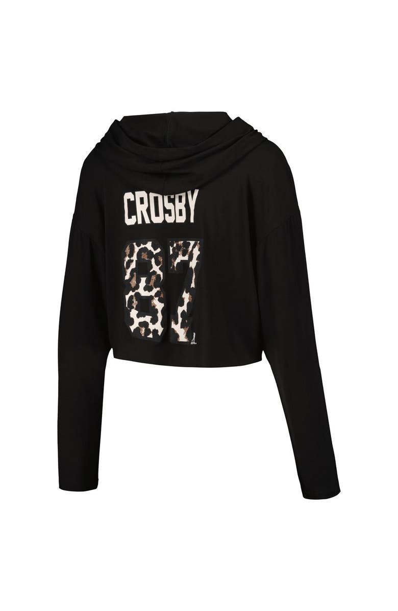 Majestic Threads Women's Majestic Threads Sidney Crosby Black Pittsburgh Penguins Leopard Print Name & Number Cropped Pullover Hoodie, Alternate, color, Black