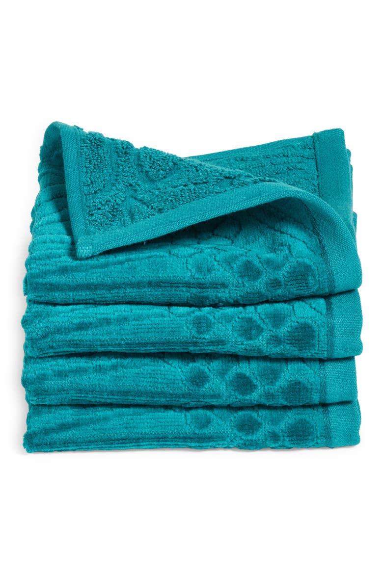 4-Piece Ianthe Cotton Washcloths, Main, color, TEAL