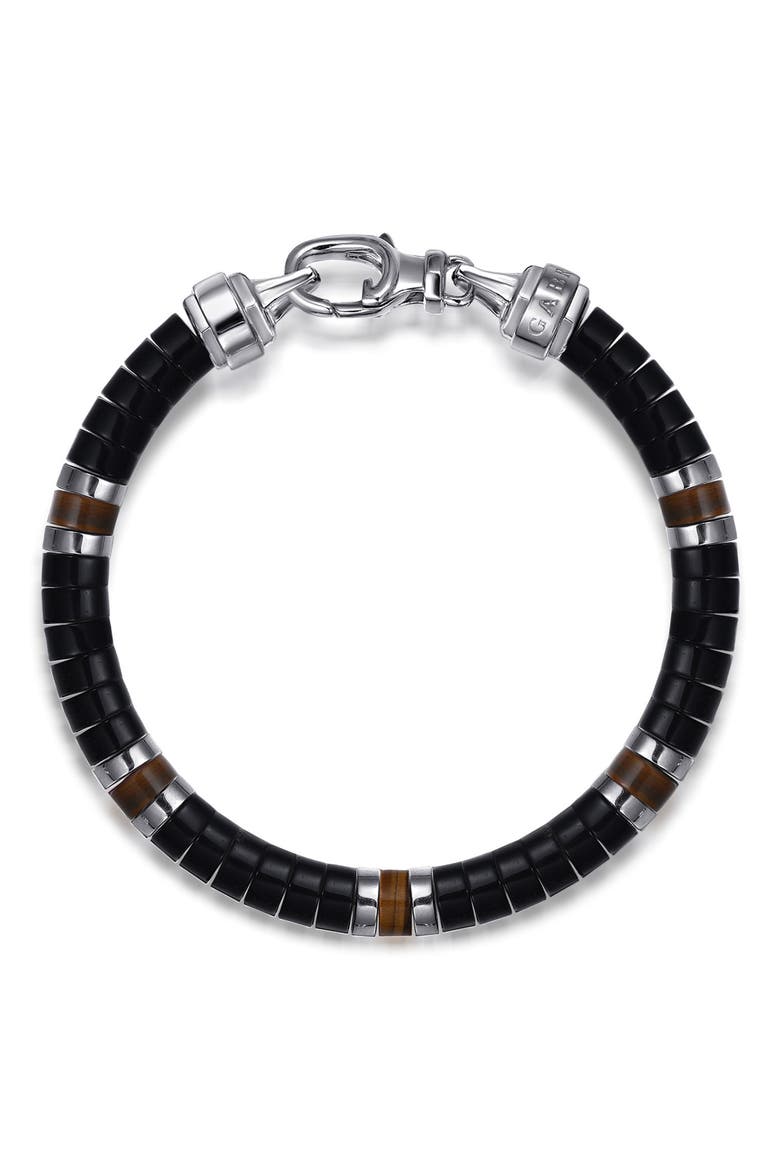 Contemporary Sterling Silver Onyx Beaded Bracelet, Main, color, STERLING SILVER/ ONYX