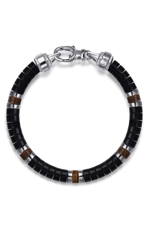 Contemporary Sterling Silver Onyx Beaded Bracelet