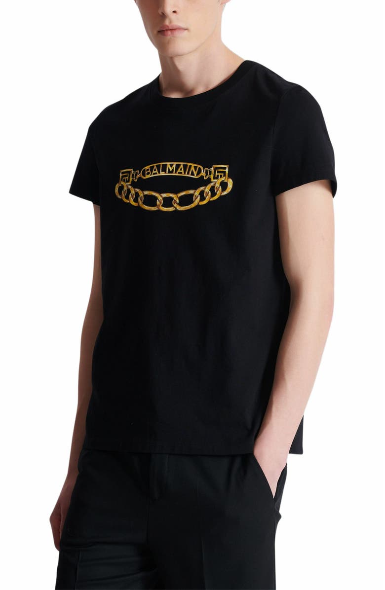 Balmain Chaînes Logo Printed T-Shirt, Alternate, color, Black