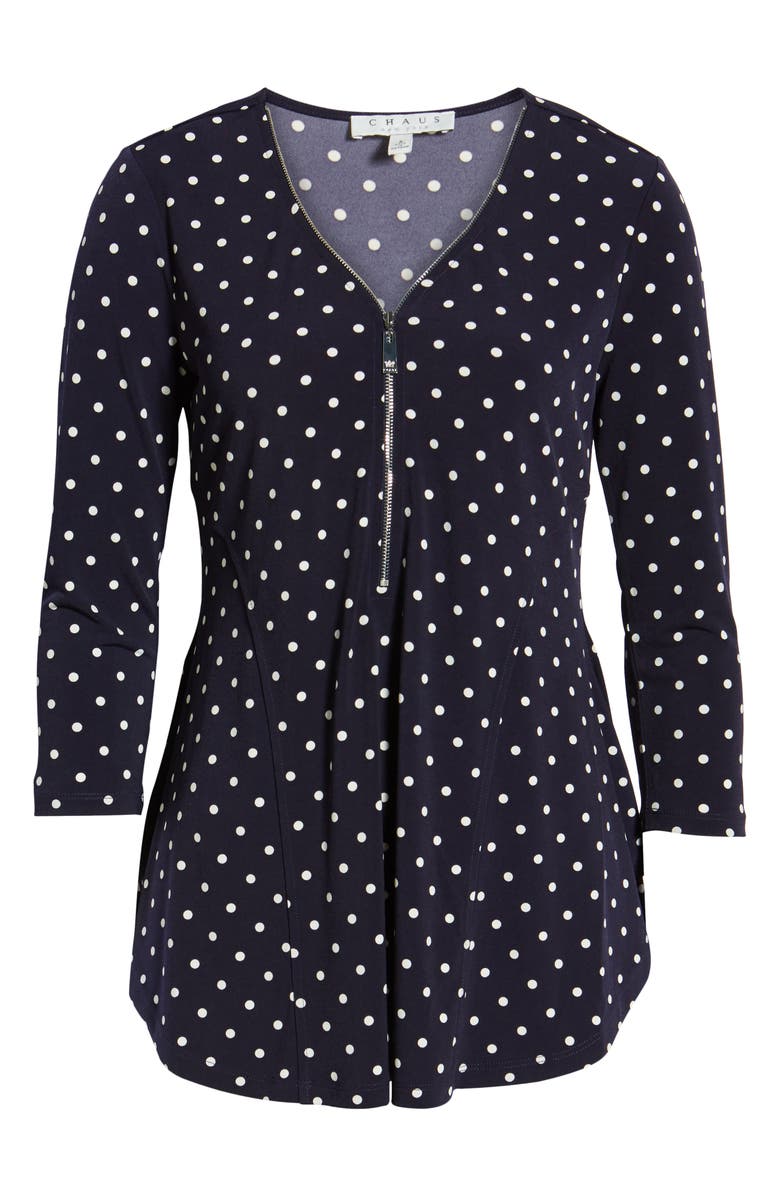 Chaus Zipper Dot Top, Alternate, color, Evening Navy