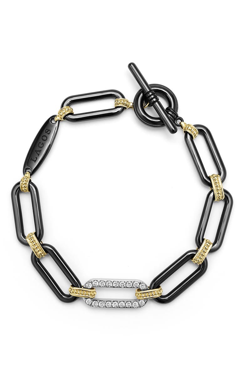 LAGOS Signature Caviar Black Ceramic Link & Diamond Bracelet, Main, color, Black