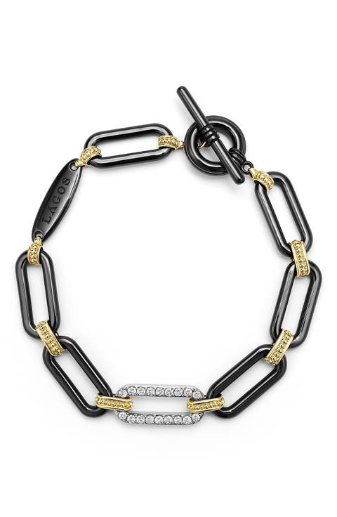 Signature Caviar Black Ceramic Link & Diamond Bracelet