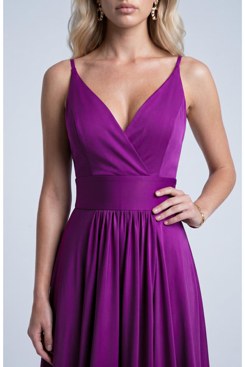 Cross Front Neck Empire Waist Satin Gown, Alternate, color, Plum