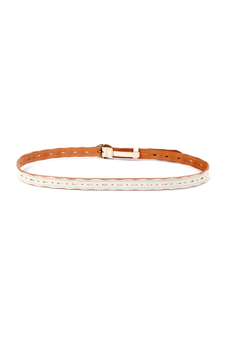Vintage Genuine Leather Perforated Classic Detail Belt, Alternate, color, White