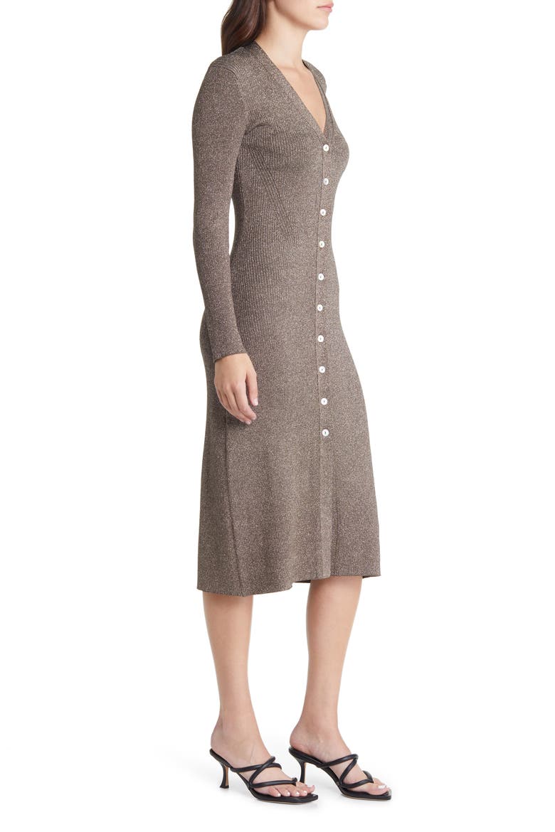 Lorraine Metallic Long Sleeve Button-Up Sweater Dress, Alternate, color, GOLD LUREX