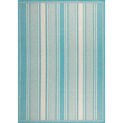 JONATHAN Y Haynes Modern Double Stripe Indoor/Outdoor Area Rug in Aqua/beige 