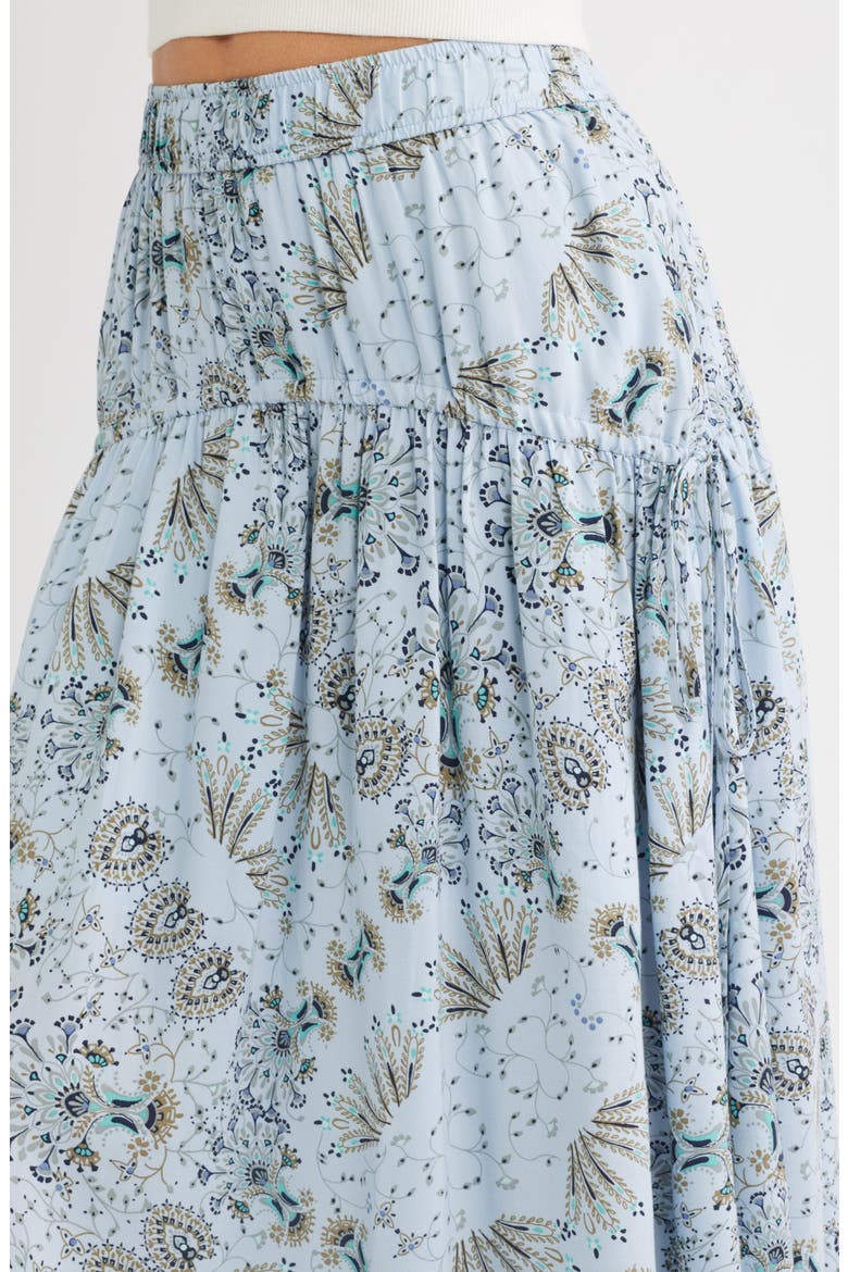 Scarf Print Drop Waist Midi Skirt, Alternate, color, BLUE- OLIVE SCARF FLORAL