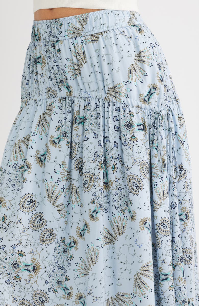 Treasure & Bond Scarf Print Drop Waist Midi Skirt, Alternate, color, Blue- Olive Scarf Floral