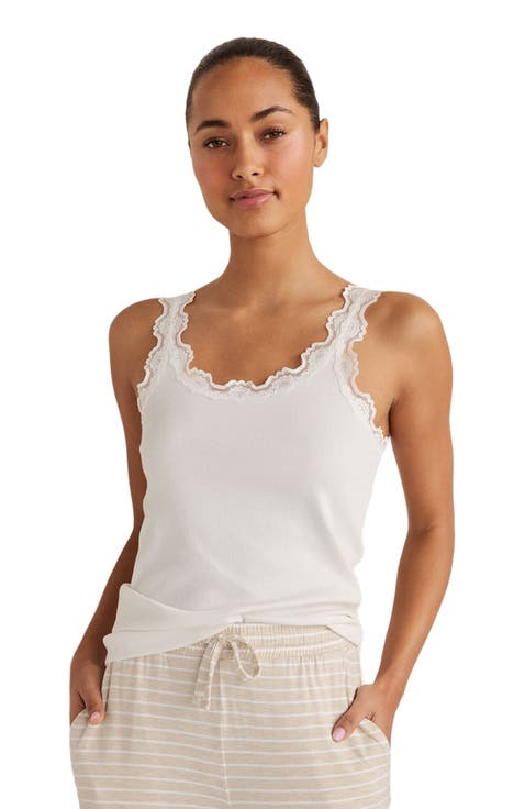 Organic Cotton Rib Knit Lace Tank