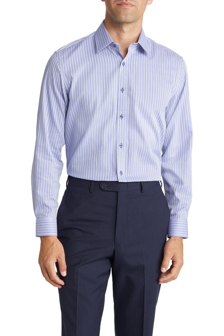 Trim Fit Stripe Dress Shirt, Main, color, NAVY