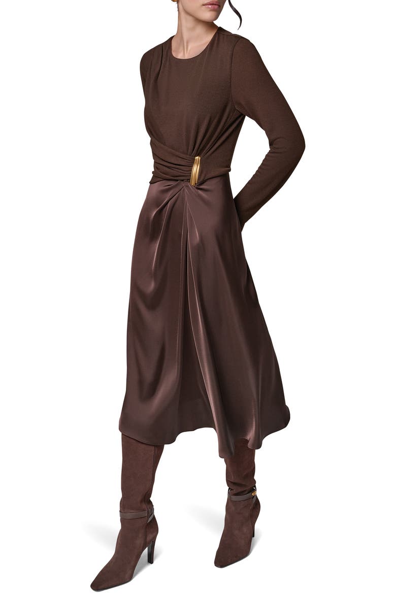 Hardware Waist Long Sleeve Dress, Alternate, color, ESPRESSO