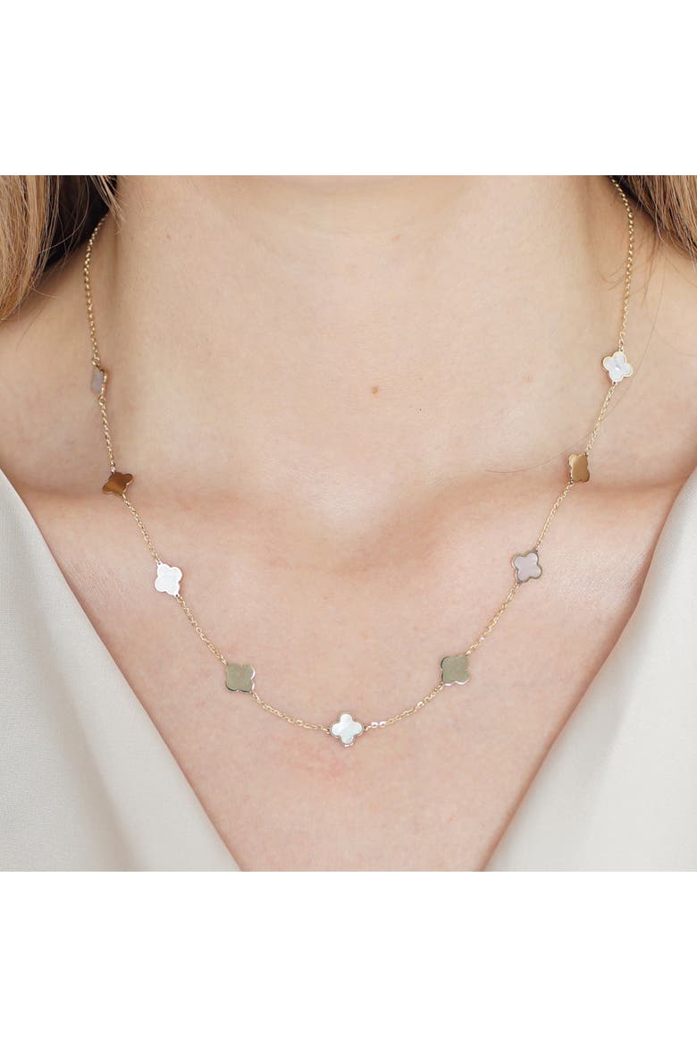 Mini Mother of Pearl and Gold Clover Necklace, Alternate, color, Mother of Pearl and Gold