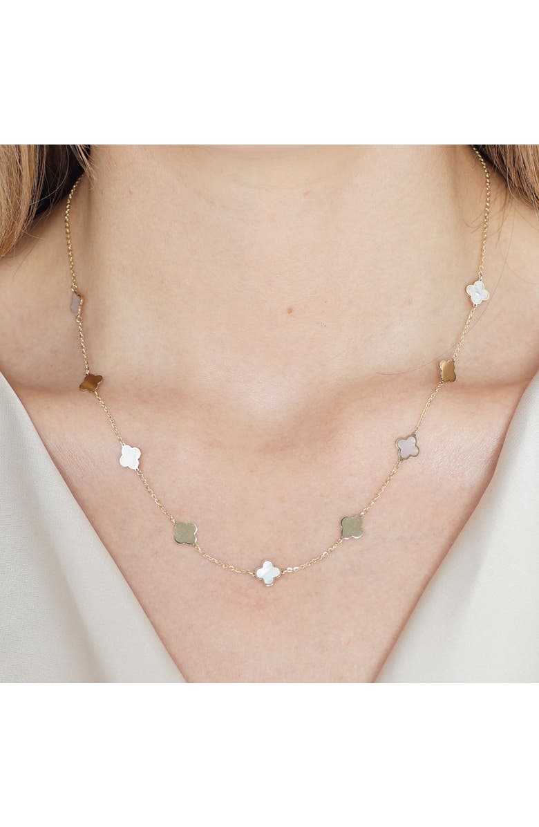 The Lovery Fine Jewelry Mini Mother of Pearl and Gold Clover Necklace, Alternate, color, Mother Of Pearl And Gold