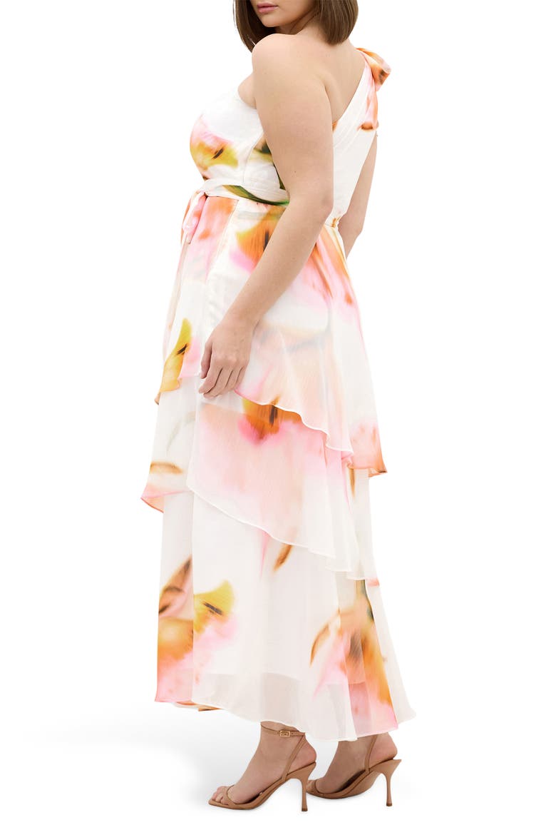 Metallic One-Shoulder Tiered Dress, Alternate, color, SUMMER FLEUR