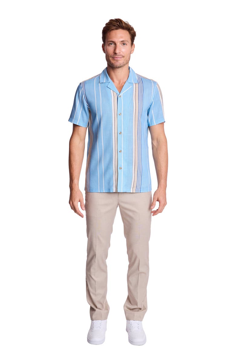 Stripe Linen Blend Camp Shirt, Alternate, color, SAND & SKY STRIPE