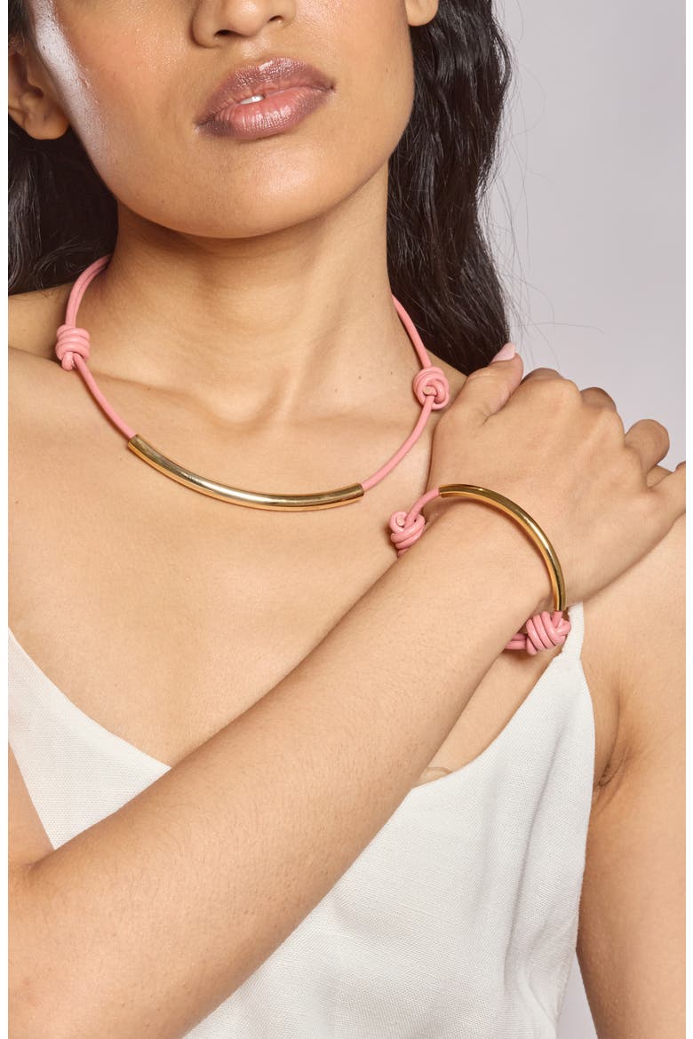 Leather Bond Necklace, Alternate, color, GOLD/ PINK