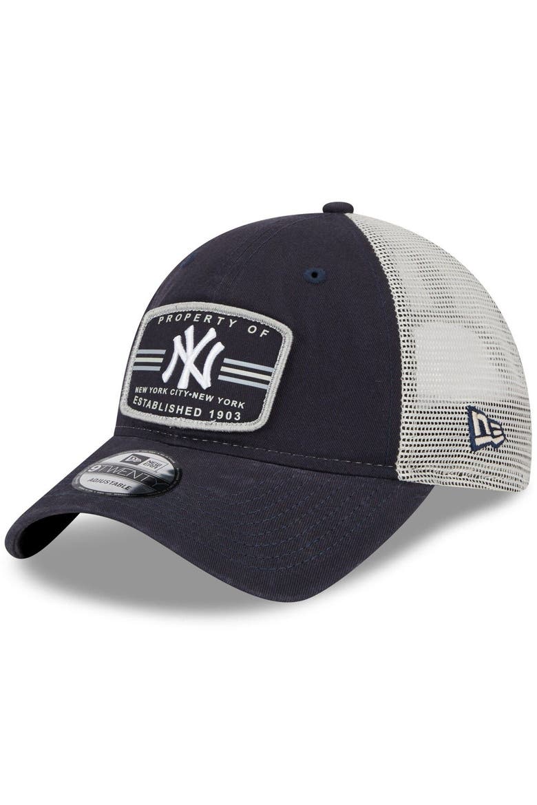 Men's New Era Navy New York Yankees Property Trucker 9TWENTY Snapback Hat, Main, color, Navy