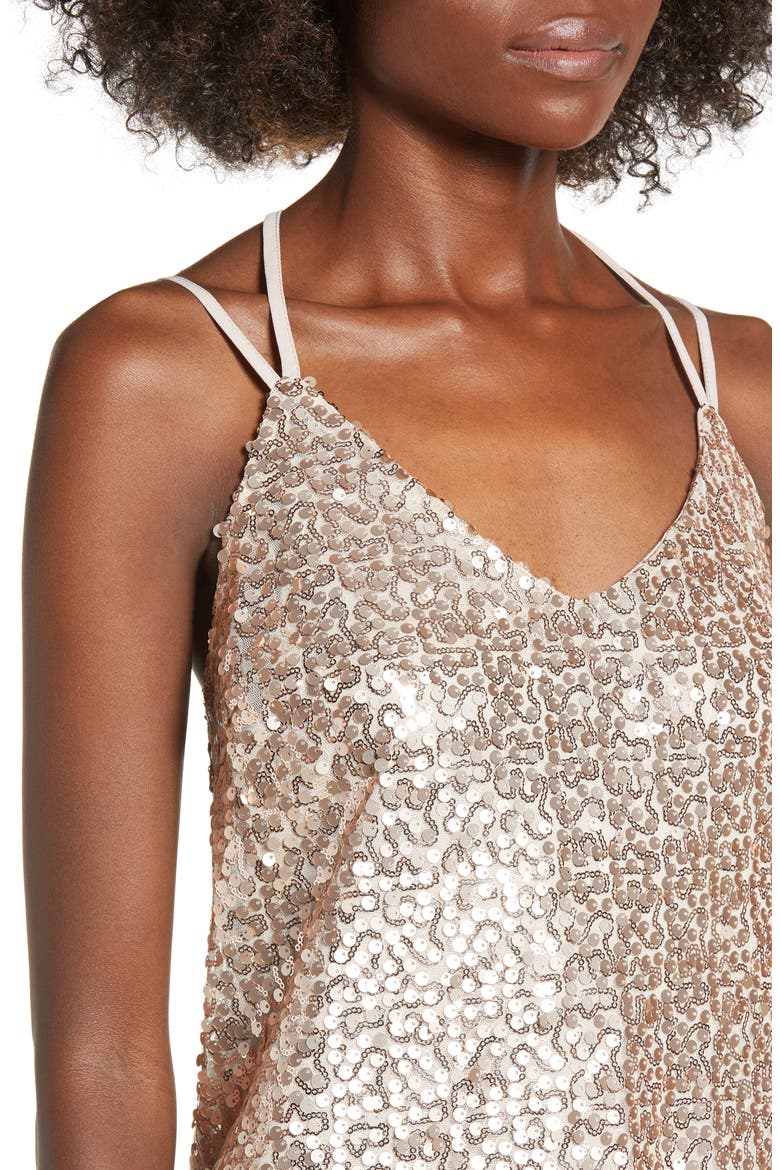 Strappy Sequin Slipdress, Alternate, color, GOLD