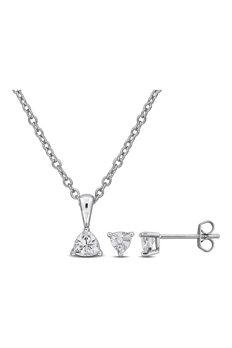 Trillion Cut Cubic Zirconia Stud Earrings & Pendant Necklace Set, Main, color, WHITE