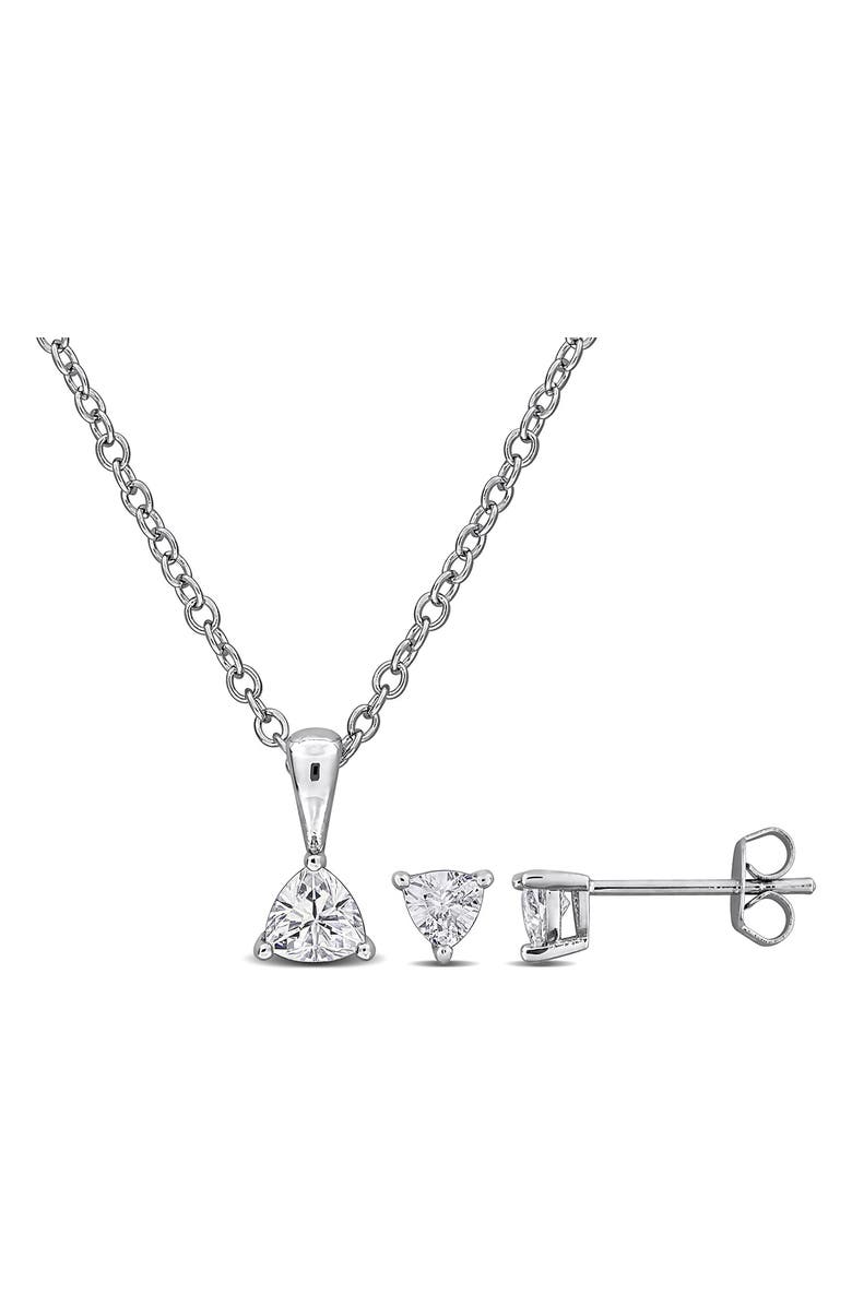 DELMAR Trillion Cut Cubic Zirconia Stud Earrings & Pendant Necklace Set, Main, color, White