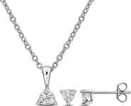 DELMAR Trillion Cut Cubic Zirconia Stud Earrings & Pendant Necklace Set