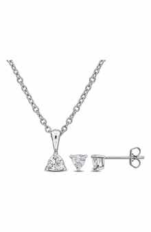 DELMAR Trillion Cut Cubic Zirconia Stud Earrings & Pendant Necklace Set
