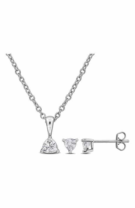 DELMAR Trillion Cut Cubic Zirconia Stud Earrings & Pendant Necklace Set