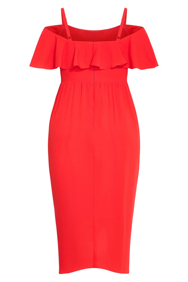 Flirtation Ruffle Off the Shoulder Cocktail Dress, Alternate, color, TIGERLILY