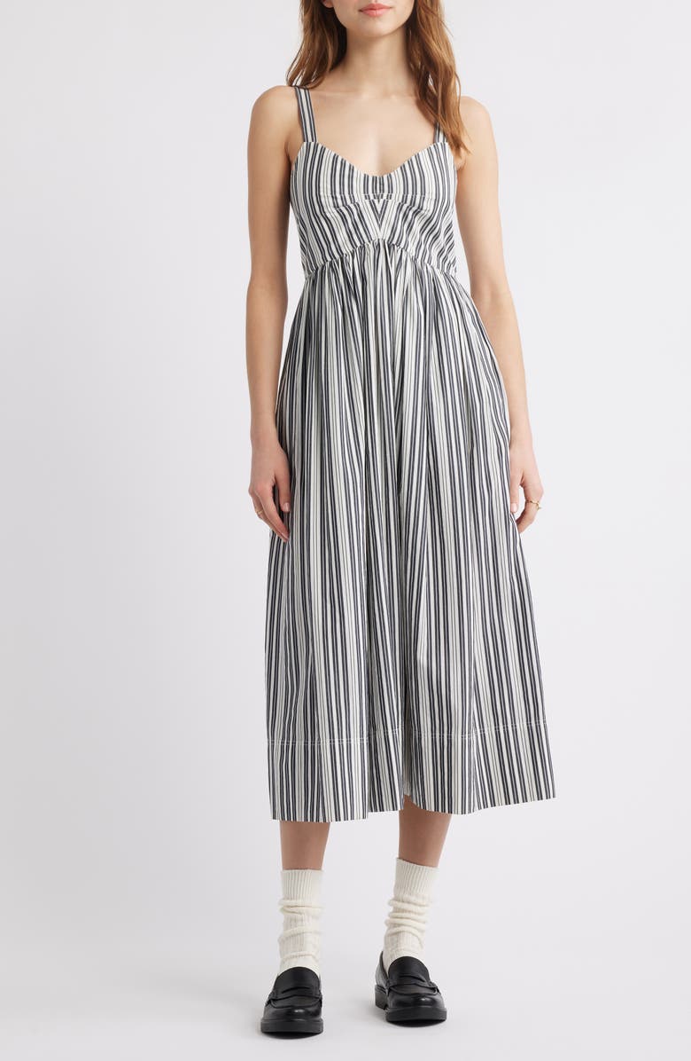 THE GREAT. The Reyes Stripe Cotton Midi Sundress, Main, color, Parchment Stripe