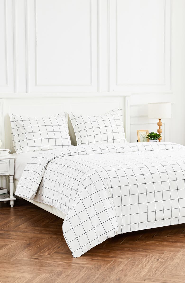 MELANGE HOME Percale Cotton Grid Duvet Set, Alternate, color, Navy