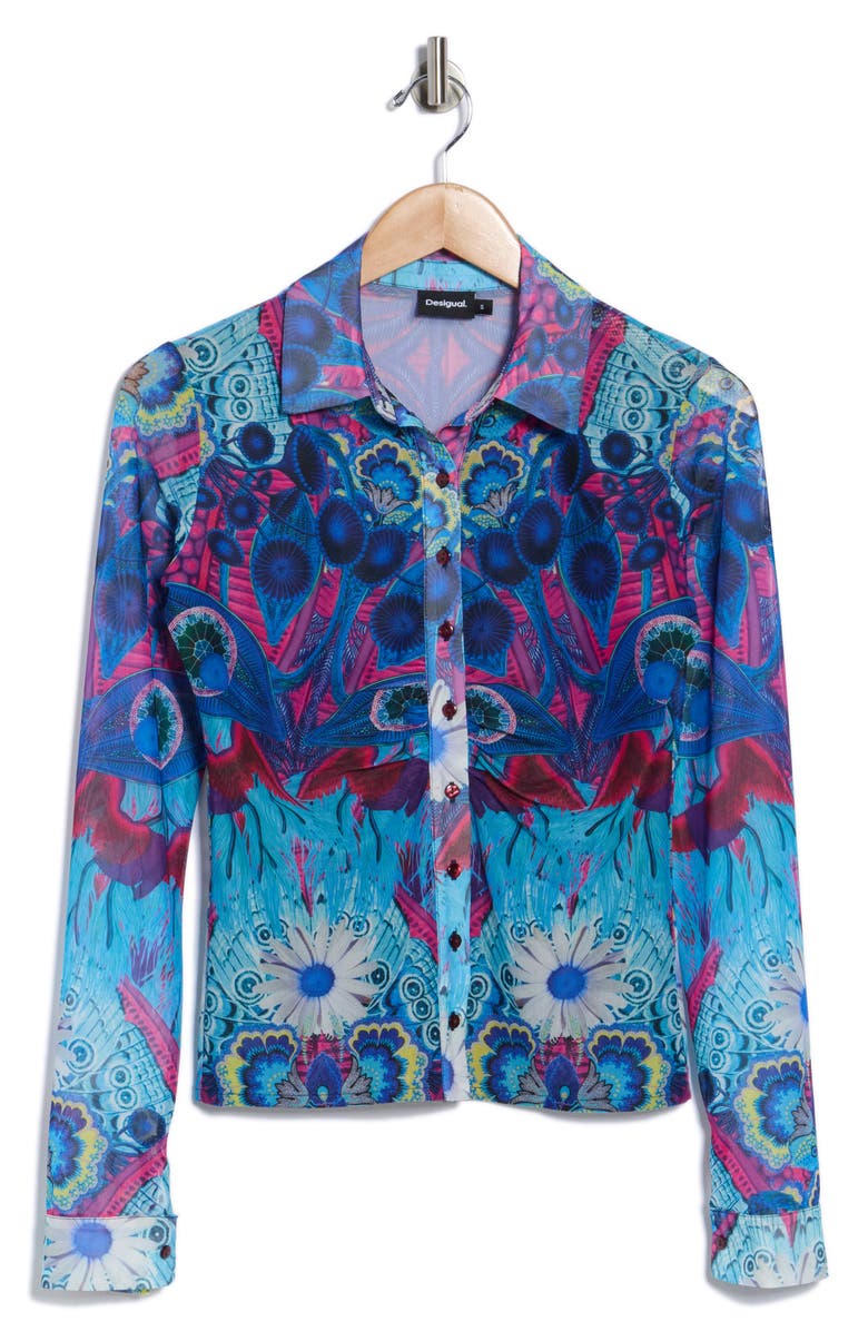 Desigual Print Button-Up Shirt, Alternate, color, Klein Blue