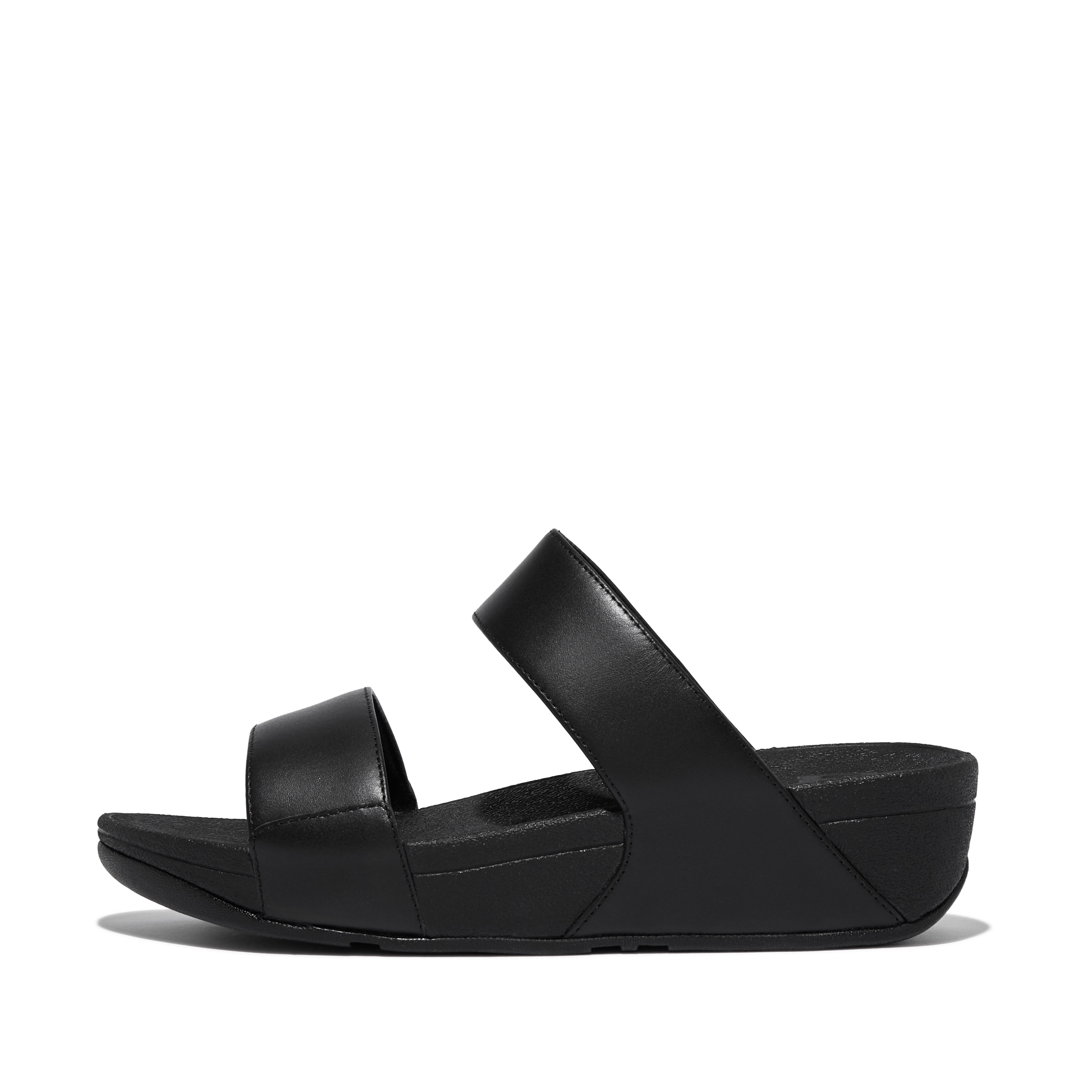 FitFlop Lulu Leather Slides Sandals, Alternate, color, All Black