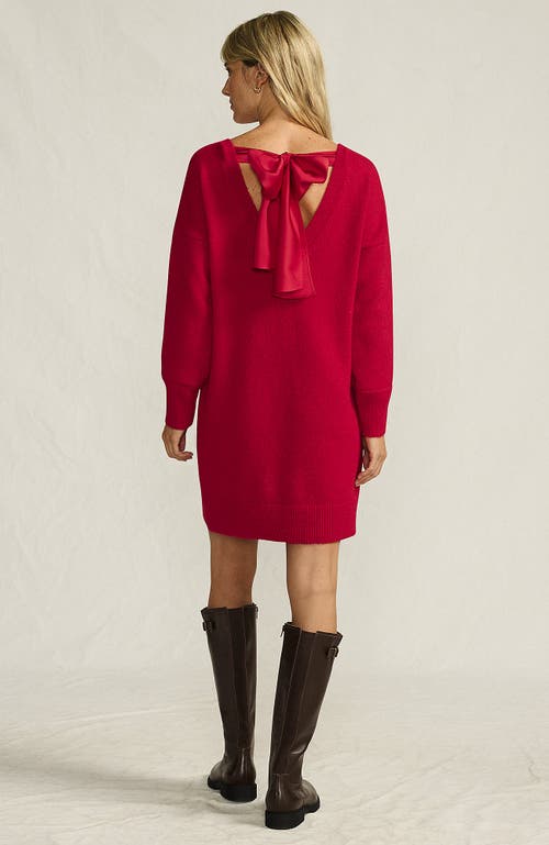 Lands' End Fuzzy Bow Back Mini Sweater Dress In Red