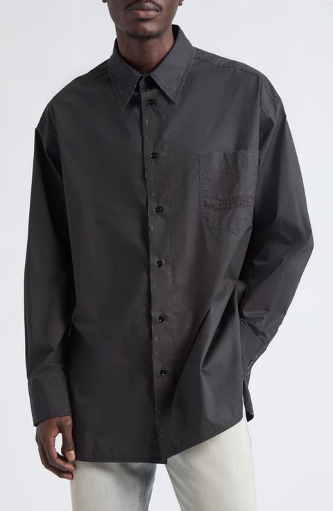 Embroidered Numeric Logo Cotton Poplin Button-Up Shirt
