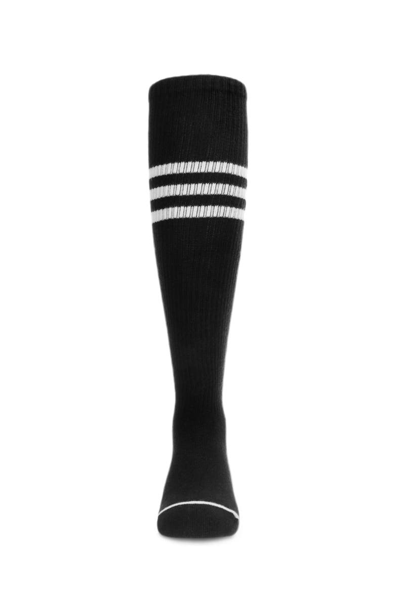 MeMoi Thin Ribbed Sport Stripe Knee High Socks, Alternate, color, Black