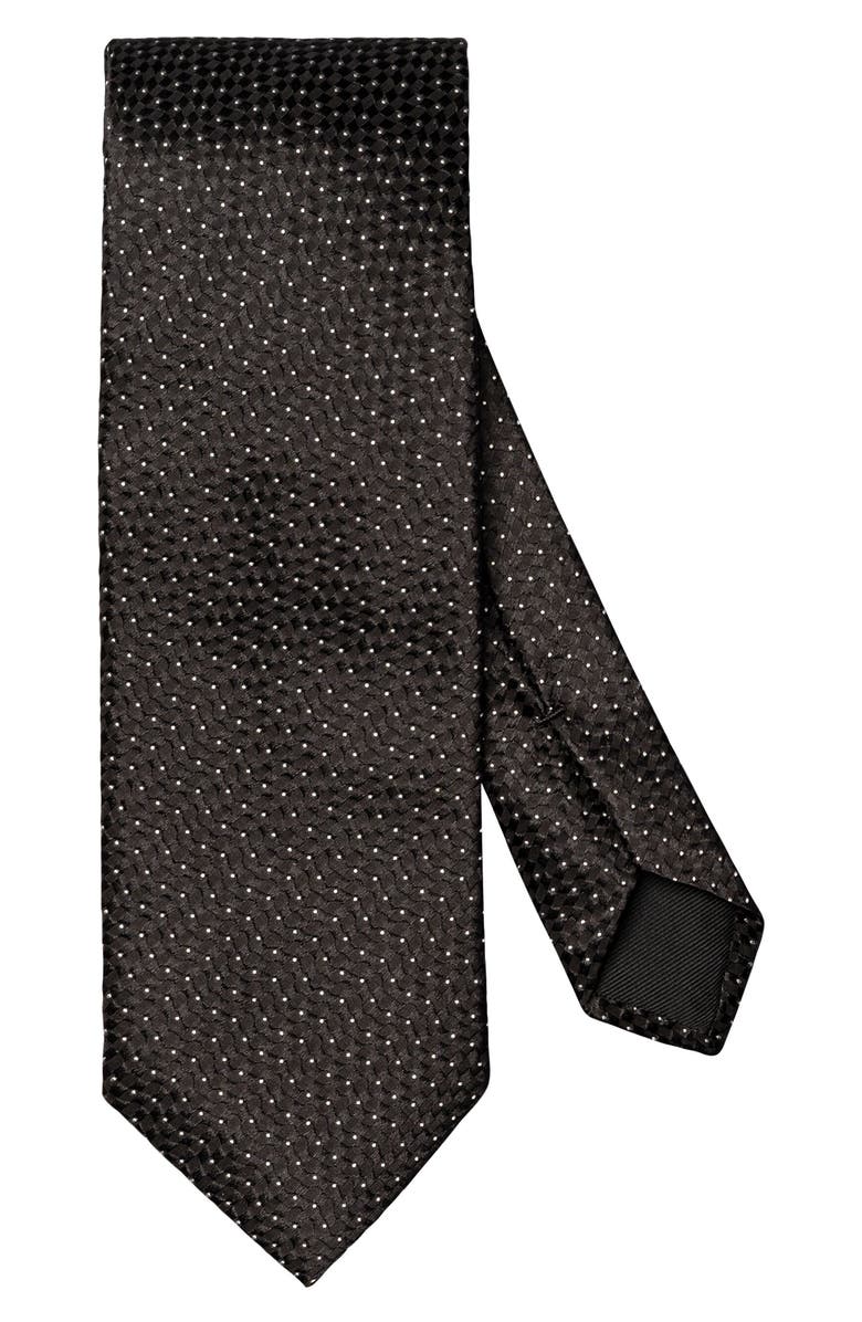 Eton Pin Dot Woven Silk Tie, Alternate, color, Black