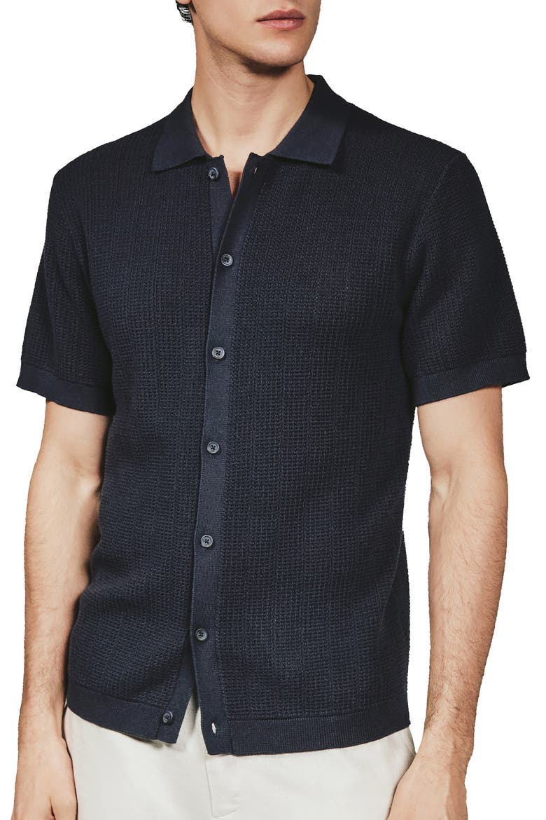 Nash Knit Short Sleeve Button-Up Shirt, Main, color, NAVY