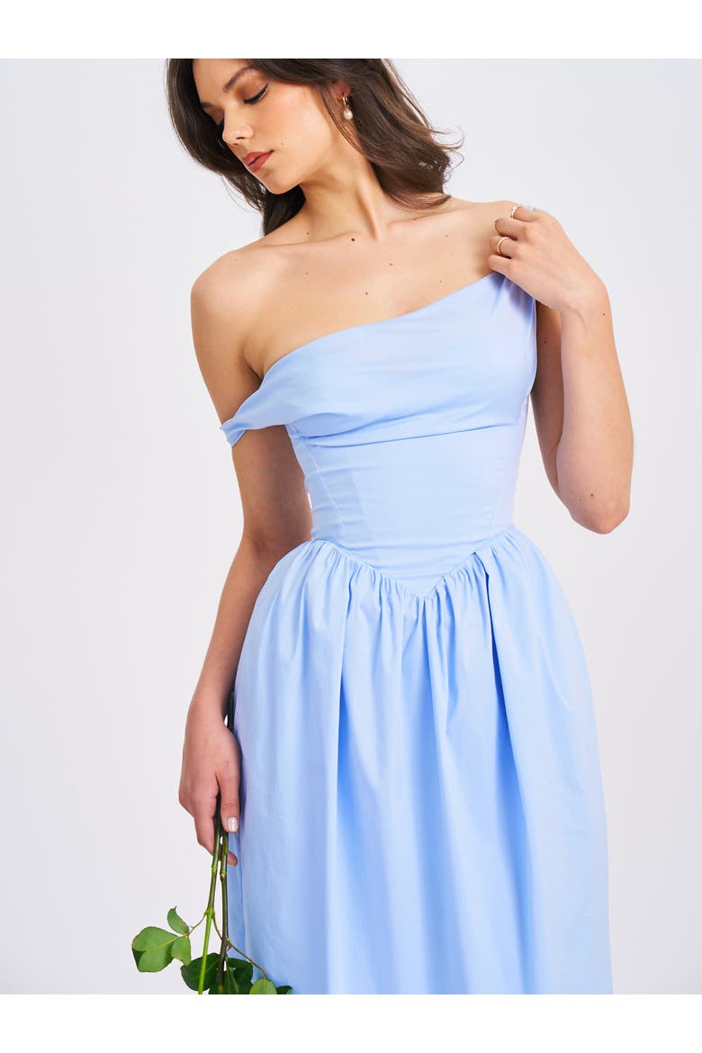 light blue corset midi dress Blue Satin Midi Dress