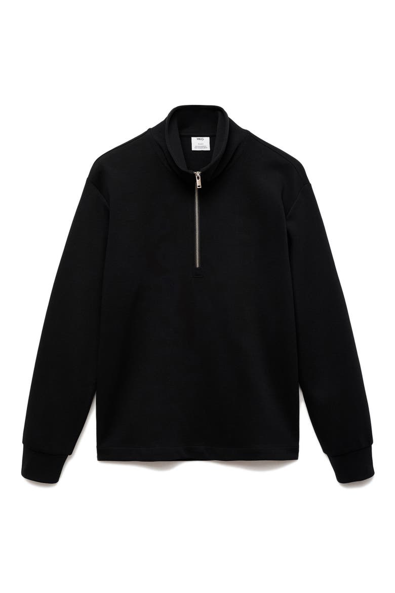 Quarter Zip Cotton Sweatshirt, Alternate, color, BLACK
