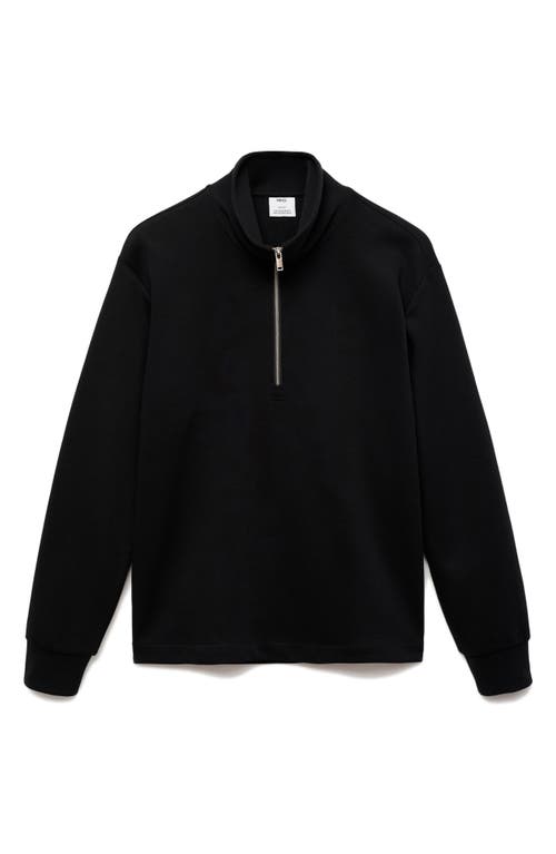 Mango Quarter Zip Cotton Sweatshirt In Black