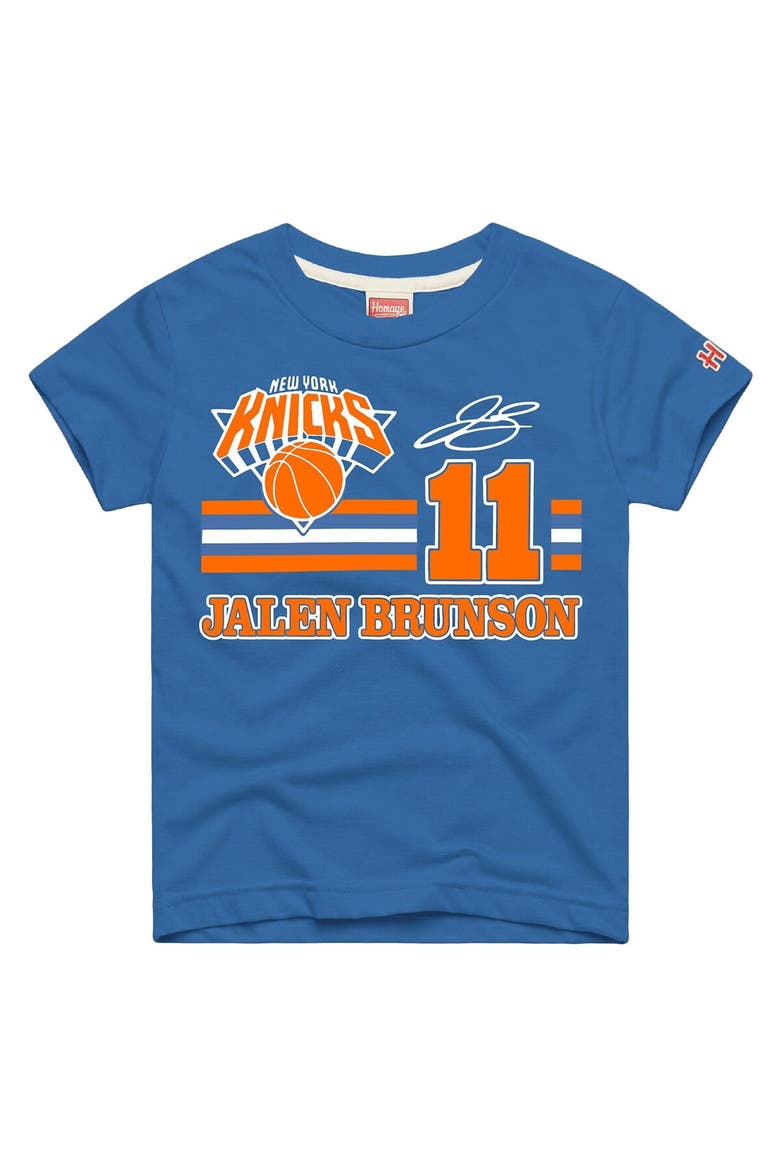 Youth Homage Jalen Brunson Blue New York Knicks Remix Signature Name & Number Tri-Blend T-Shirt, Main, color, Blue