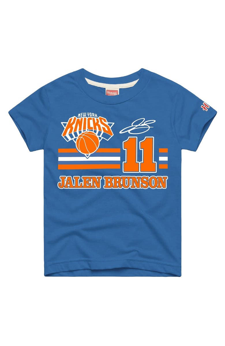 Homage Youth Homage Jalen Brunson Blue New York Knicks Remix Signature Name & Number Tri-Blend T-Shirt, Main, color, Blue