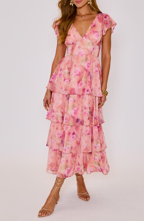 Andie Floral Print Tiered Ruffle Maxi Dress