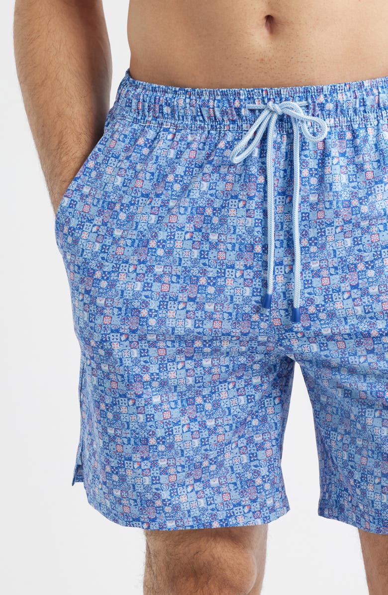 Peter Millar Santorini Tiles Swim Trunks, Alternate, color, Cottage Blue