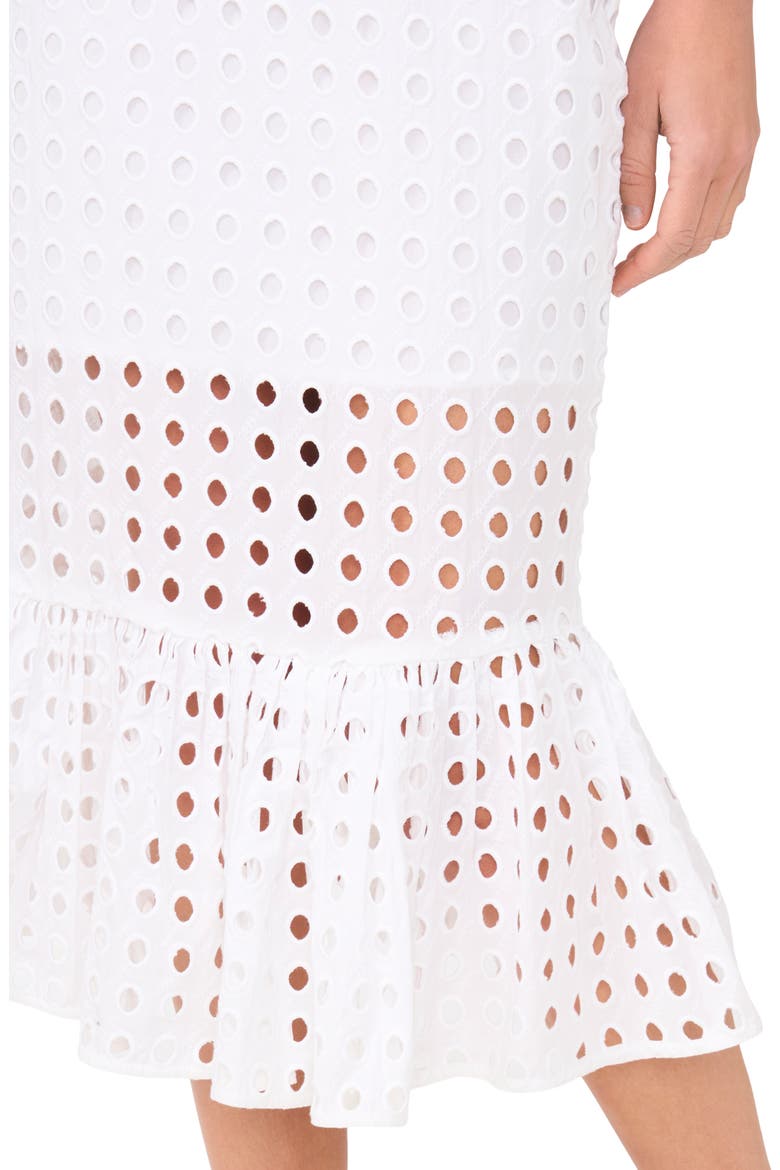 Eyelet Ruffle Hem Cotton Midi Skirt, Alternate, color, ULTRA WHITE