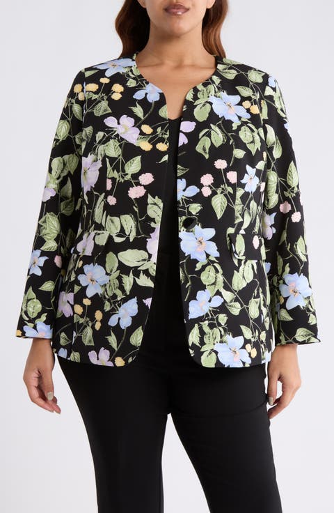 Floral Print One-Button Jacket (Plus)