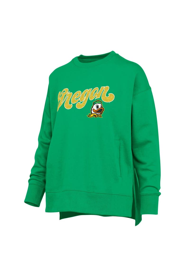 Women's Pressbox Green Oregon Ducks Bonanza Chenille Harper Script Sweatshirt, Alternate, color, Green