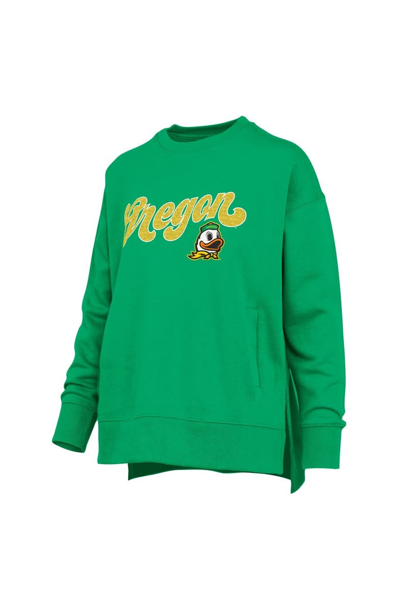 PRESSBOX Women's Pressbox Green Oregon Ducks Bonanza Chenille Harper Script Sweatshirt, Alternate, color, Green